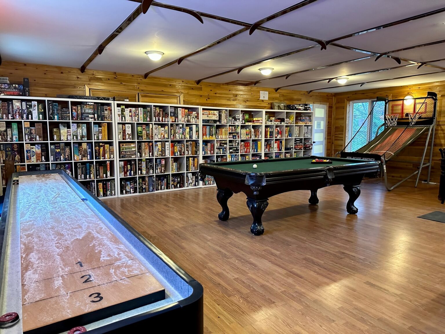 The games room filled with various arcade styled games.